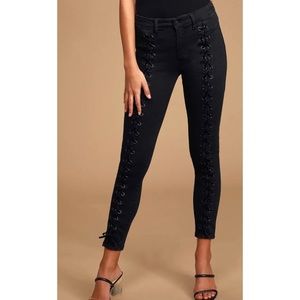 Neon Blonde Lace-up Black Skinny Jeans